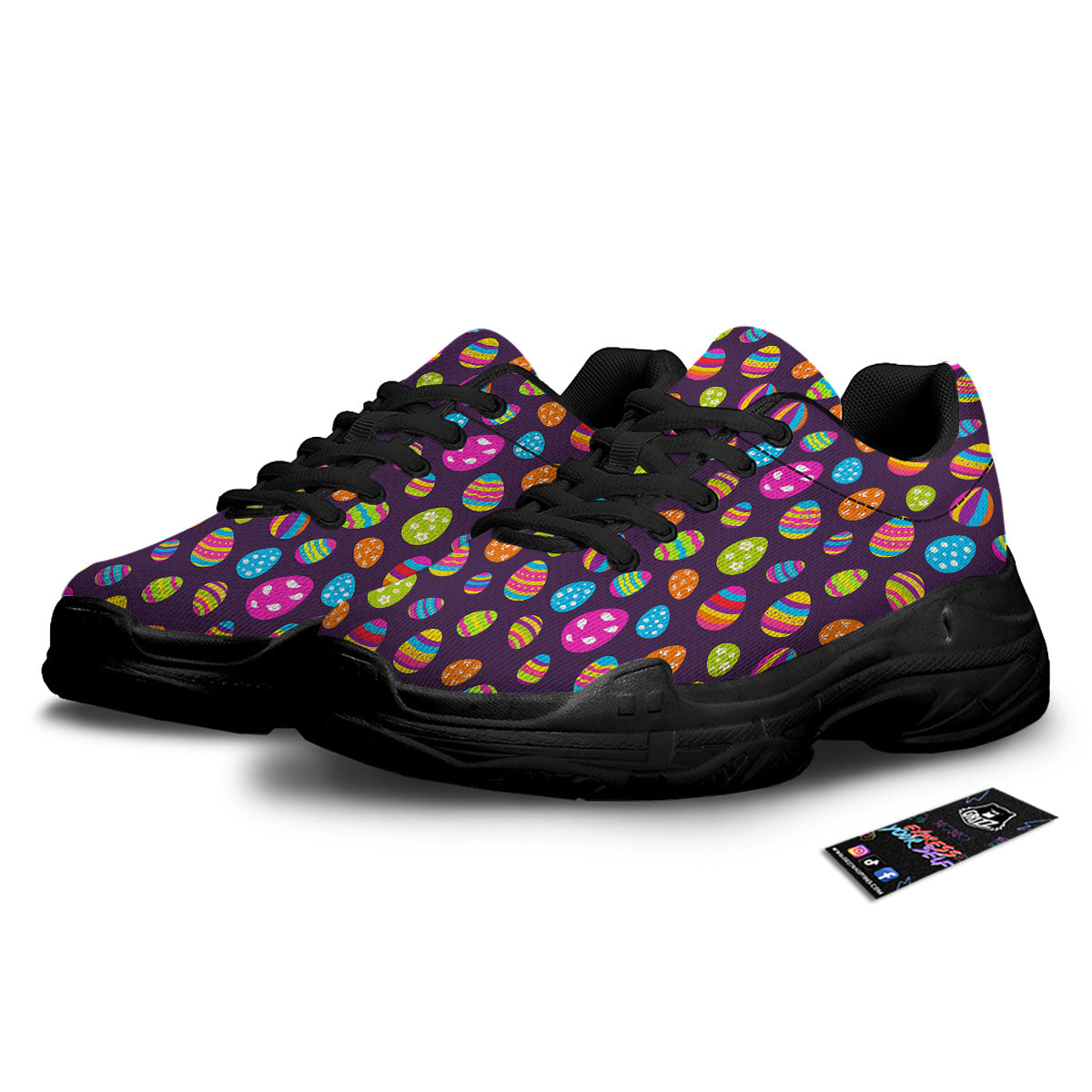Easter Eggs Colorful Cute Print Pattern Black Chunky Shoes-grizzshop