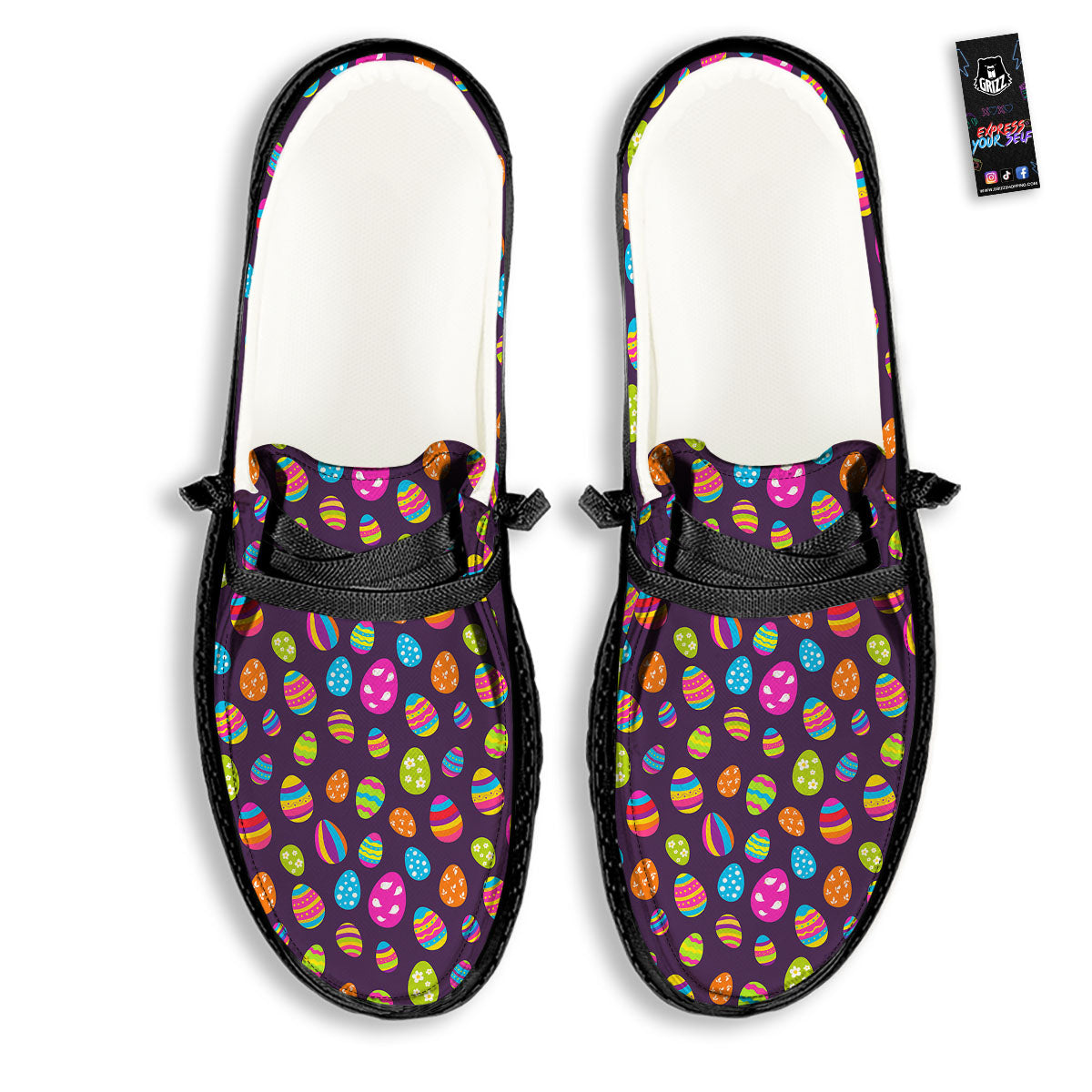 Easter Eggs Colorful Cute Print Pattern Black Loafers-grizzshop