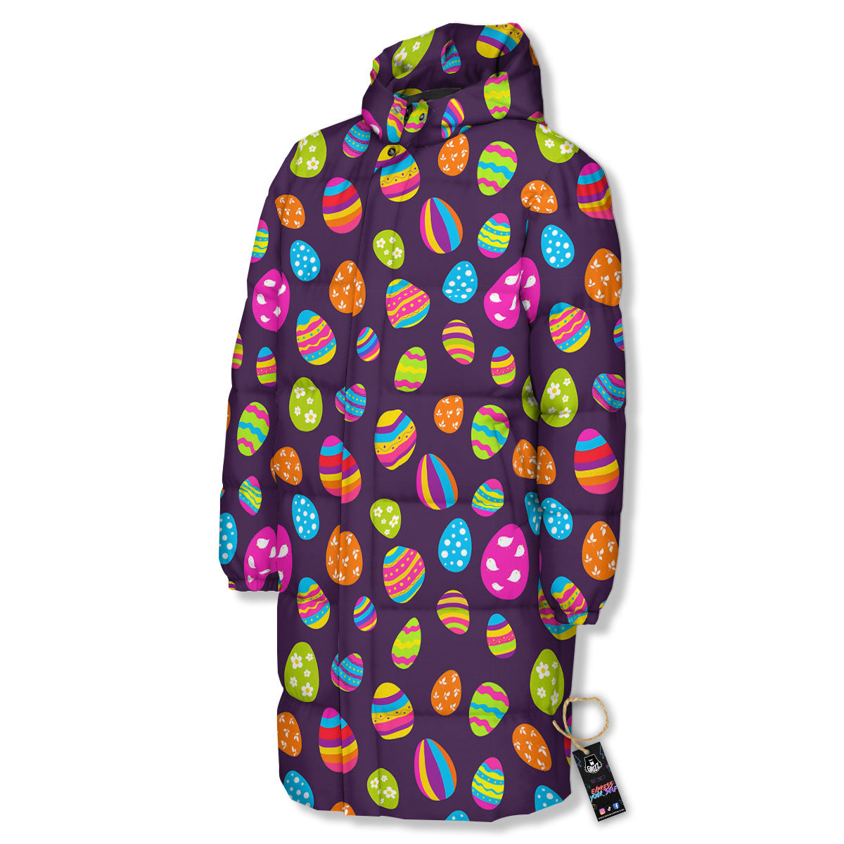 Easter Eggs Colorful Cute Print Pattern Long Down Jacket-grizzshop