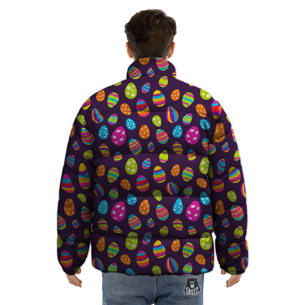 Easter Eggs Colorful Cute Print Pattern Puffer Jacket-grizzshop