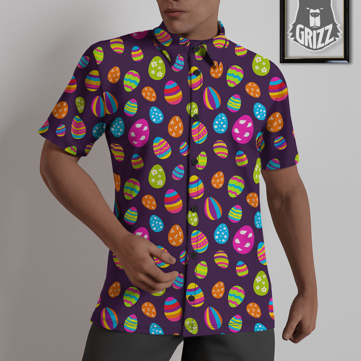 Easter Eggs Colorful Cute Print Pattern Untucked Shirts-grizzshop