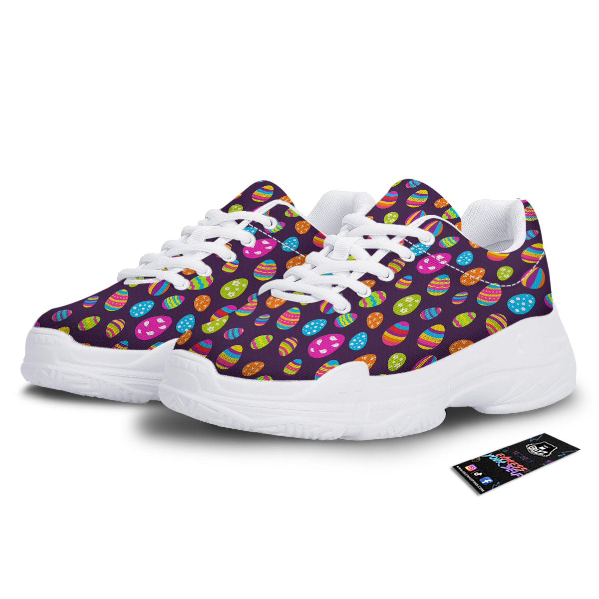 Easter Eggs Colorful Cute Print Pattern White Chunky Shoes-grizzshop