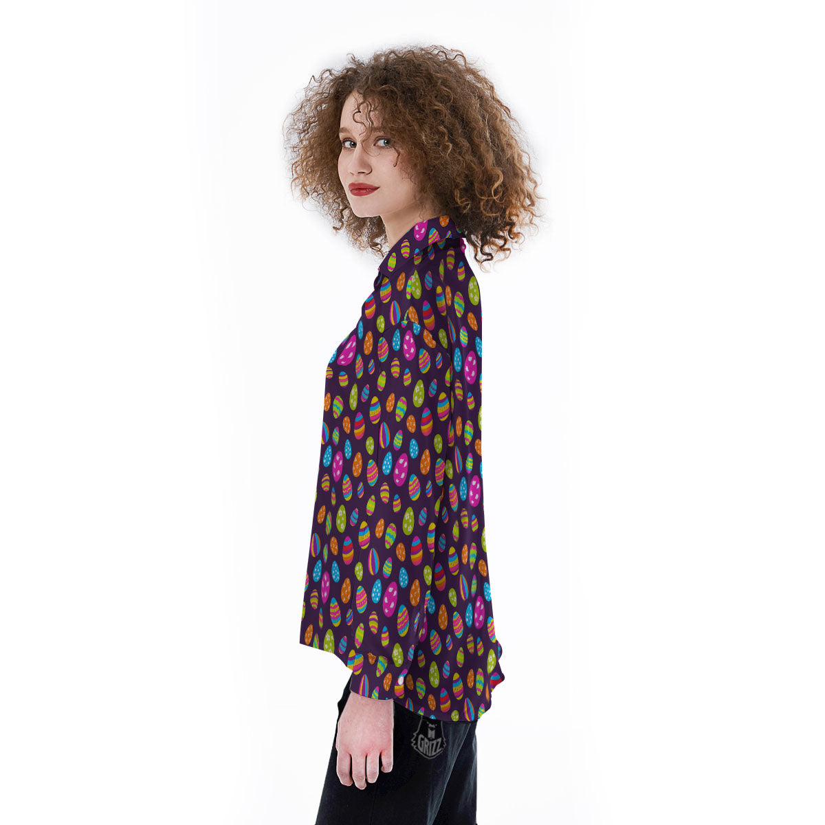 Easter Eggs Colorful Cute Print Pattern Women's Long Sleeve Shirts-grizzshop