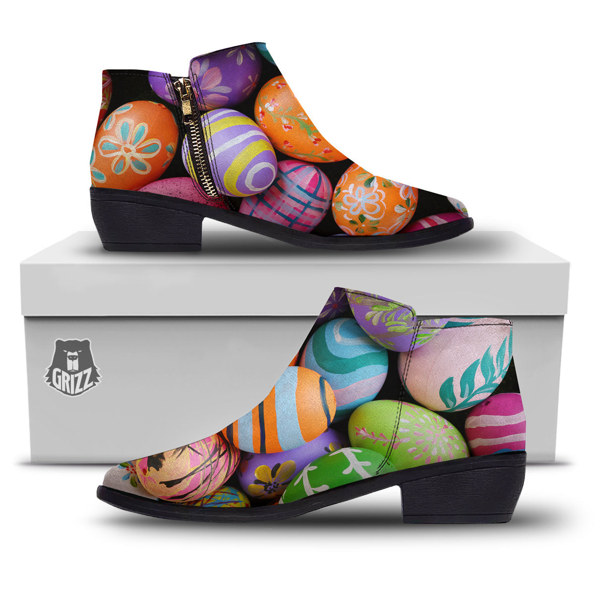 Easter Eggs Colorful Print Ankle Boots-grizzshop