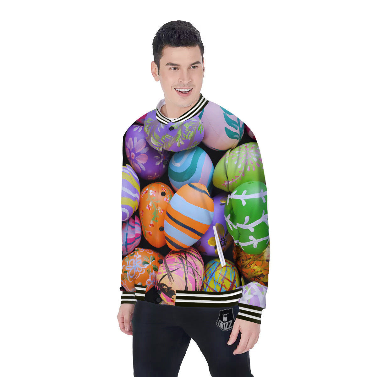 Easter Eggs Colorful Print Baseball Jacket-grizzshop