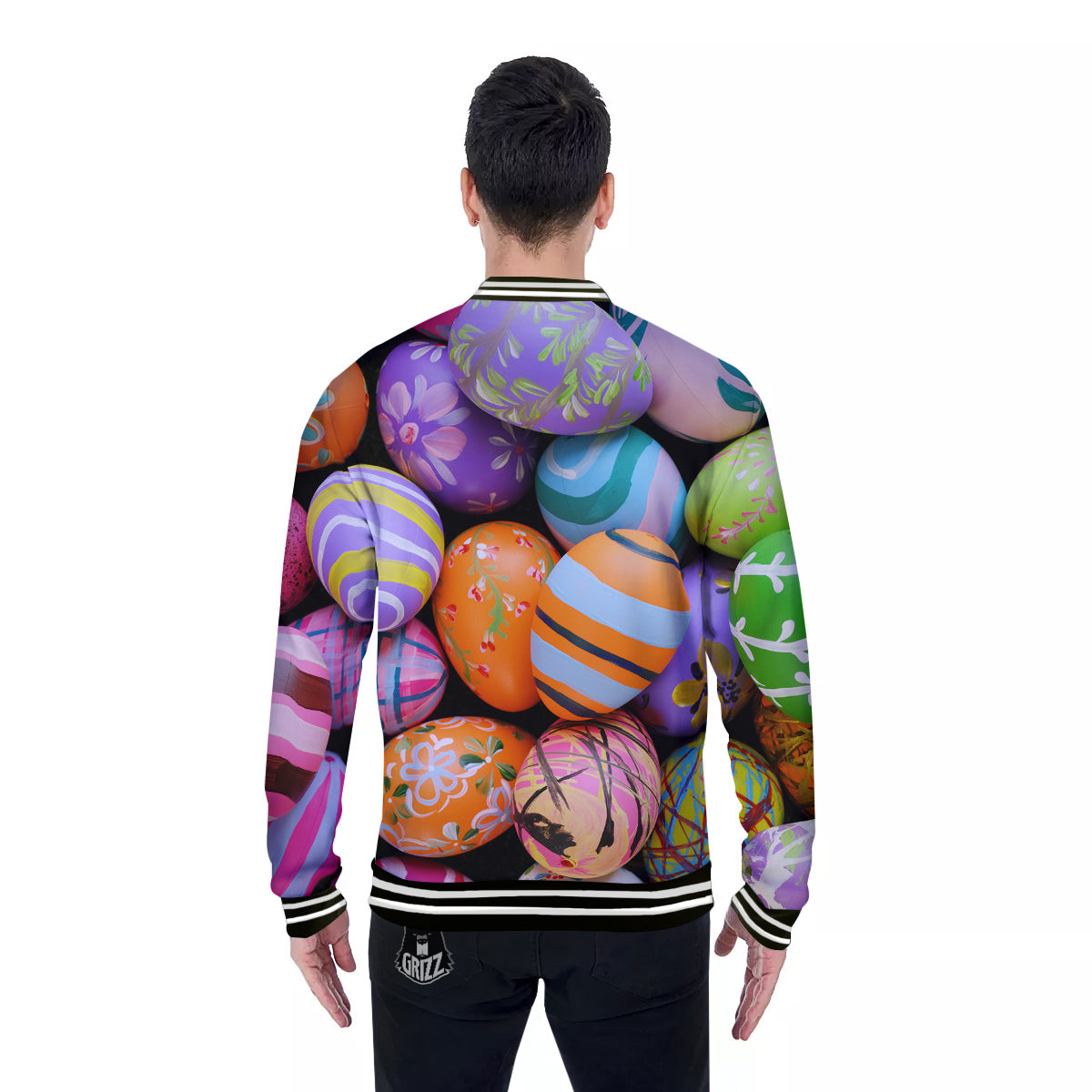 Easter Eggs Colorful Print Baseball Jacket-grizzshop