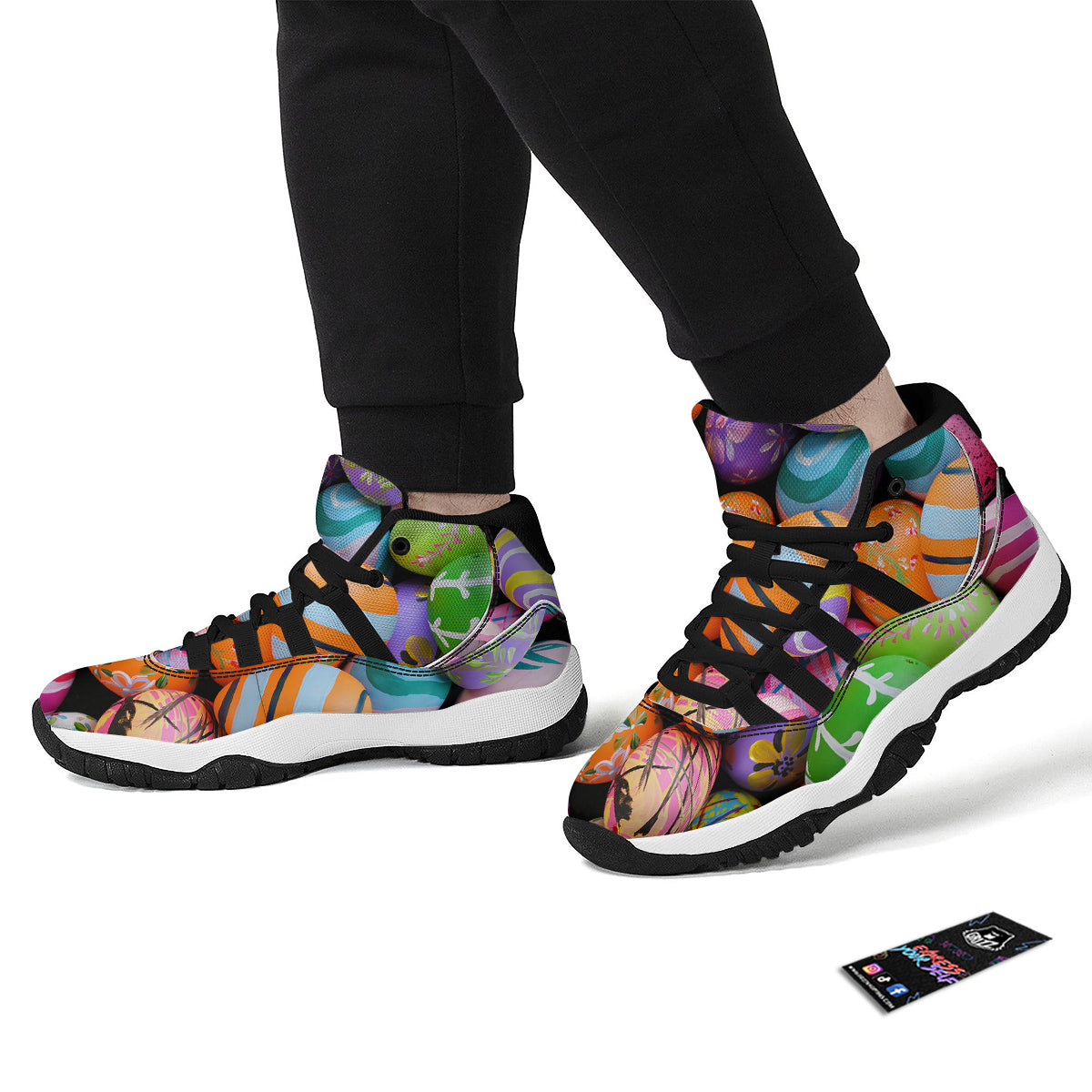 Easter Eggs Colorful Print Black Bball Shoes-grizzshop