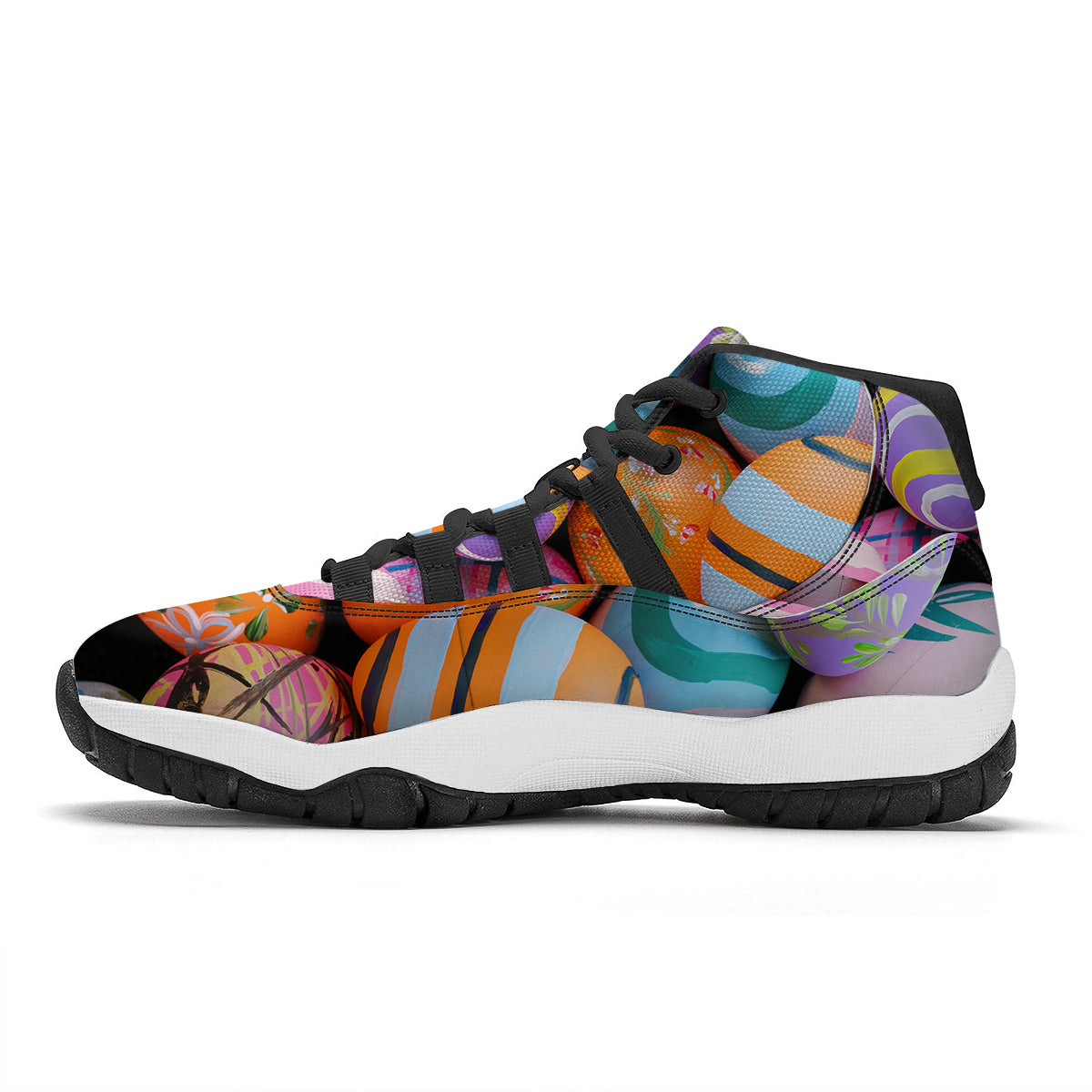 Easter Eggs Colorful Print Black Bball Shoes-grizzshop