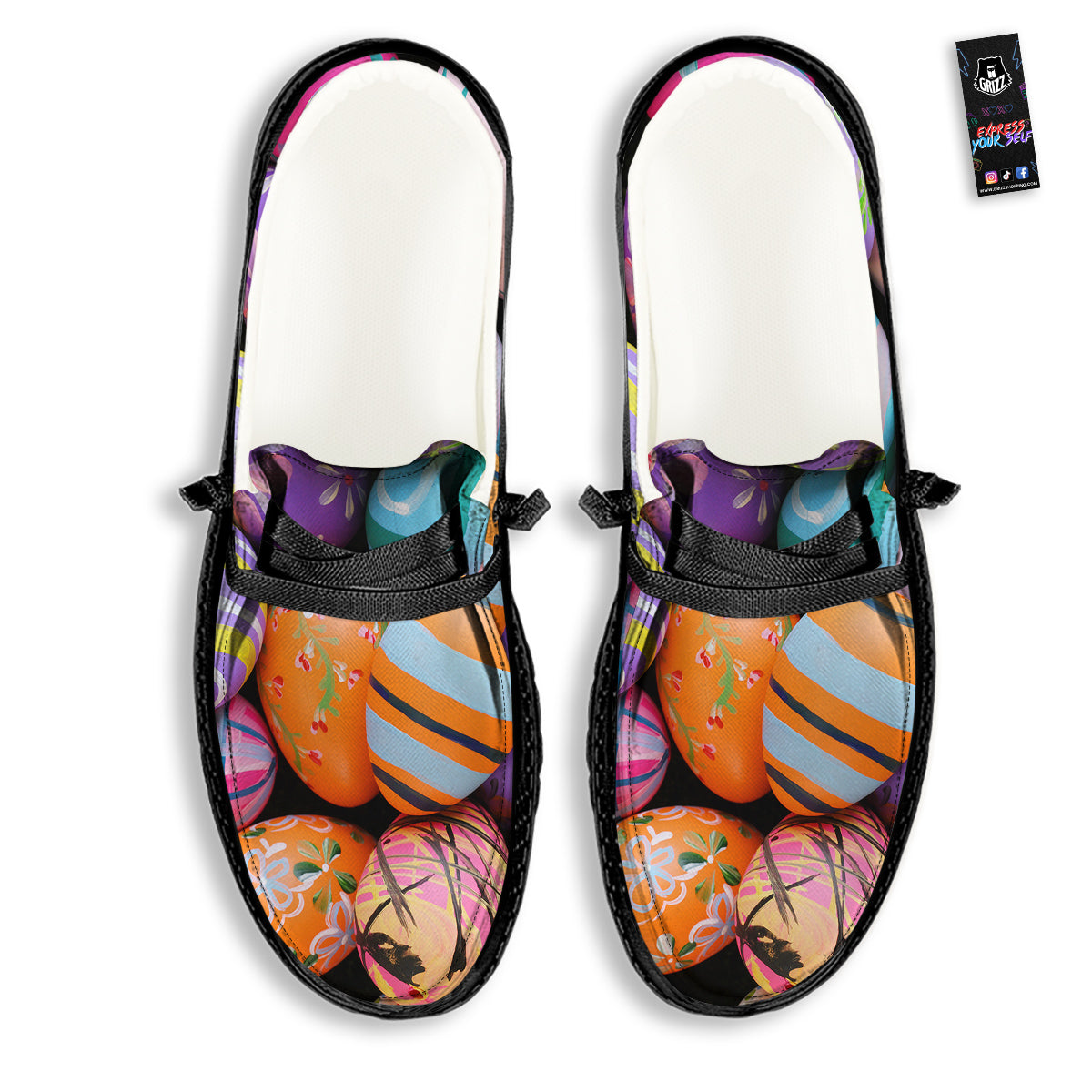 Easter Eggs Colorful Print Black Loafers-grizzshop