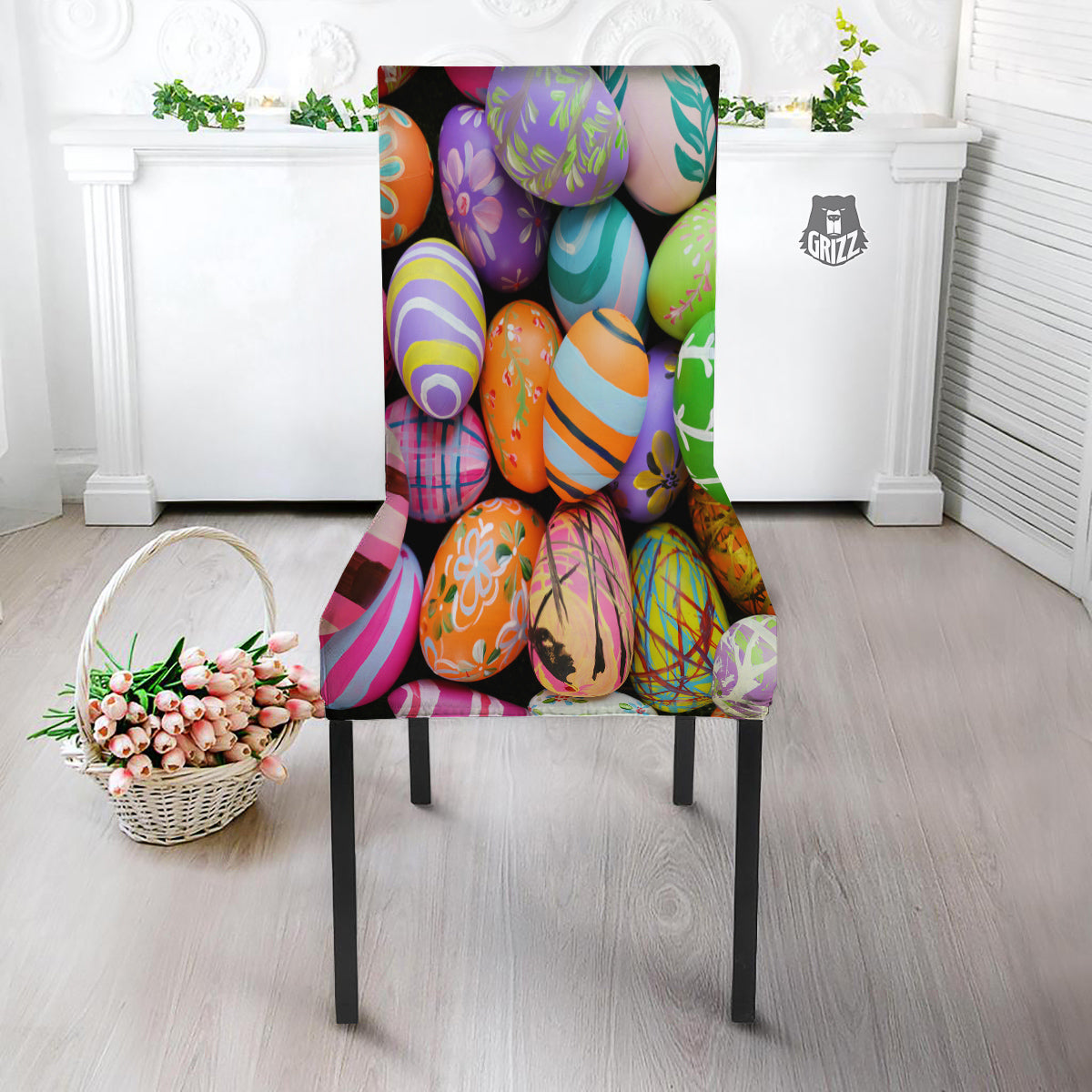 Easter Eggs Colorful Print Dining Chair Slipcover-grizzshop