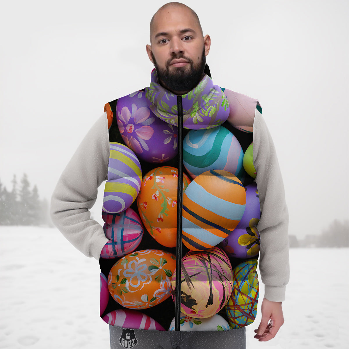 Easter Eggs Colorful Print Down Vest