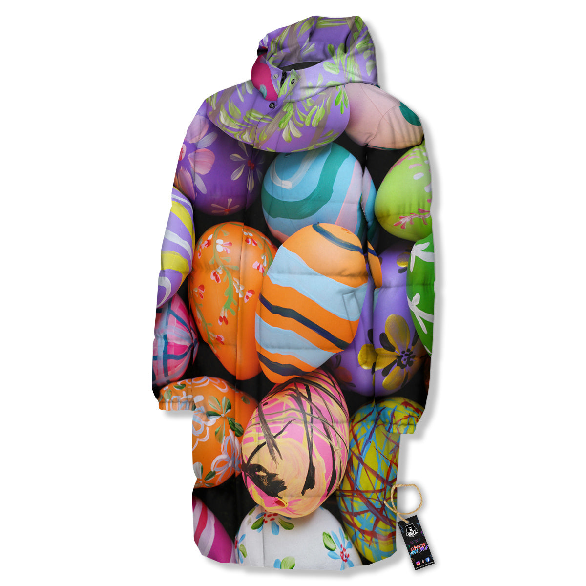 Easter Eggs Colorful Print Long Down Jacket-grizzshop