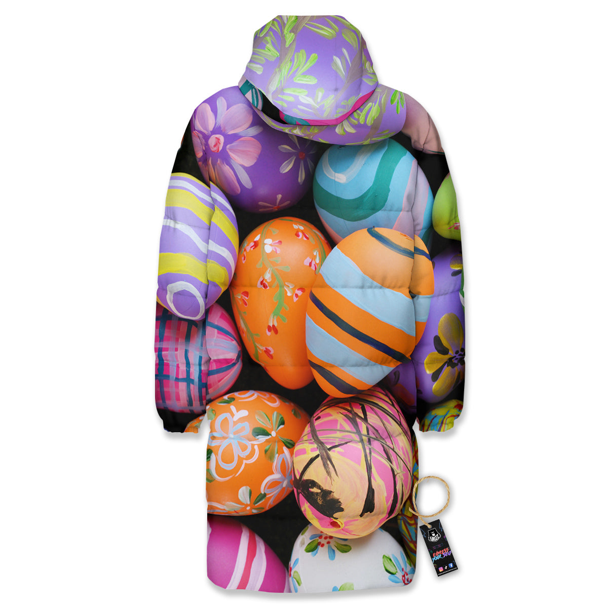 Easter Eggs Colorful Print Long Down Jacket-grizzshop