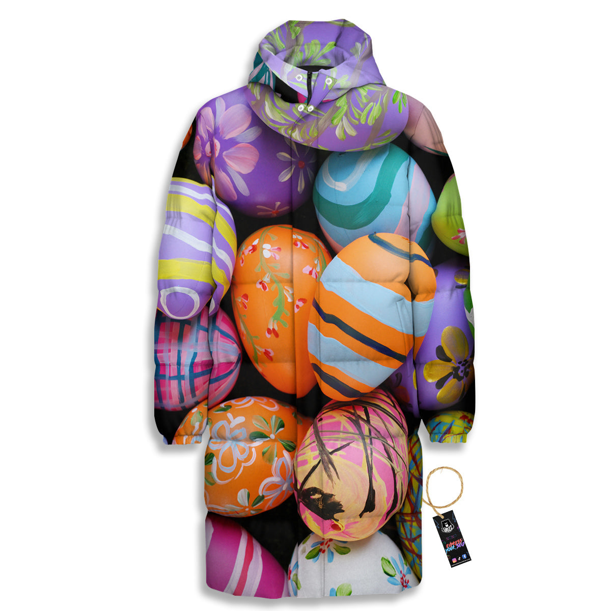 Easter Eggs Colorful Print Long Down Jacket-grizzshop
