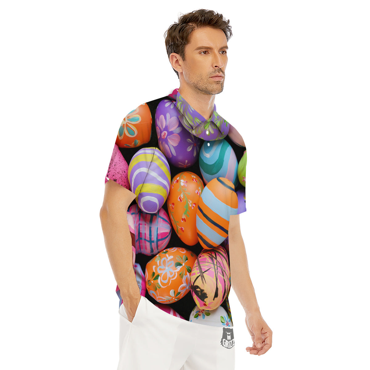Easter Eggs Colorful Print Men's Golf Shirts-grizzshop
