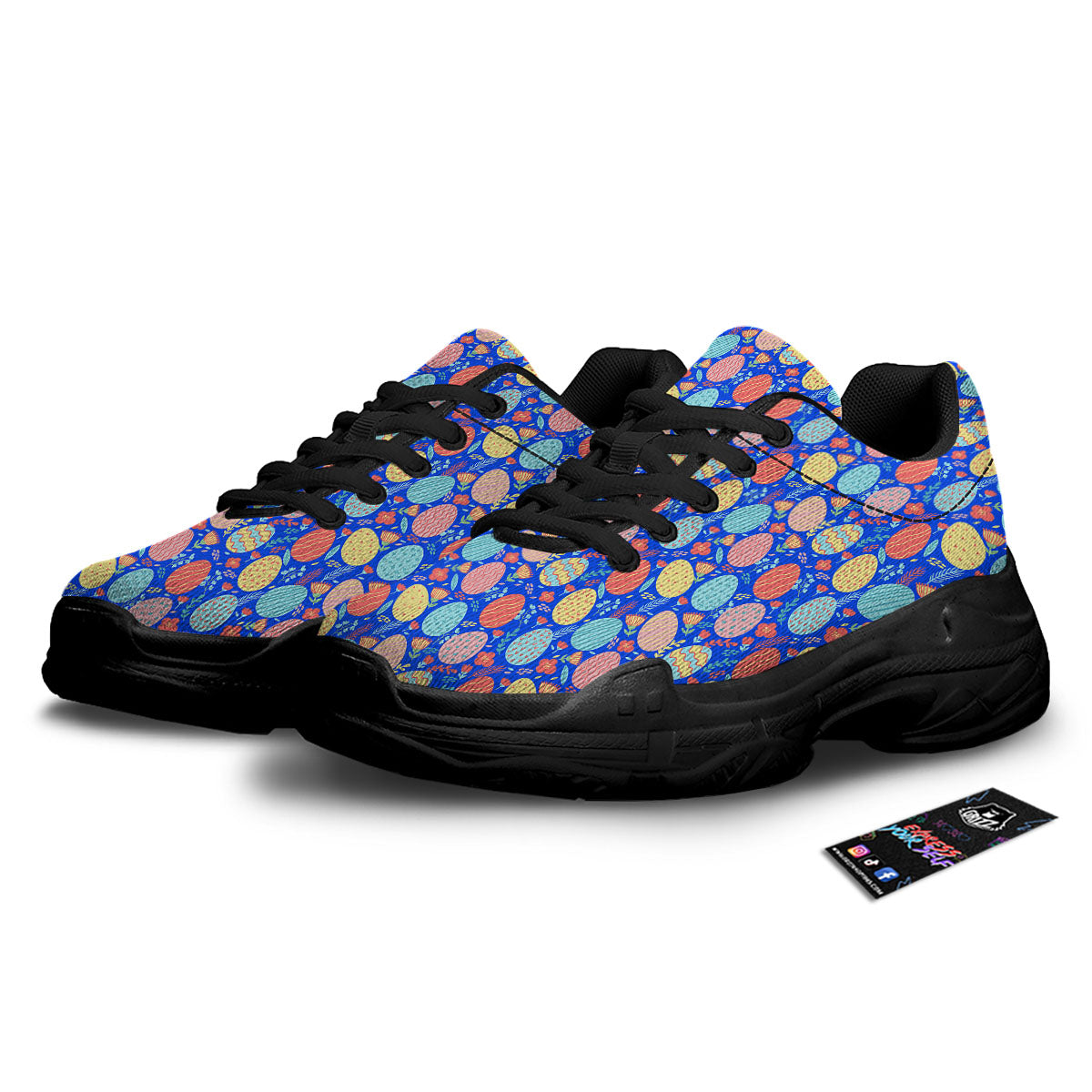 Easter Eggs Colorful Print Pattern Black Chunky Shoes-grizzshop