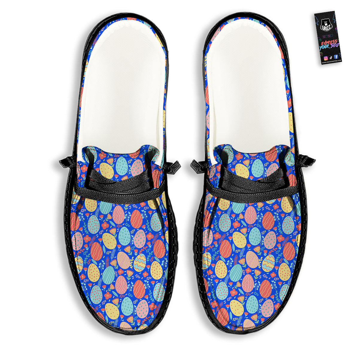 Easter Eggs Colorful Print Pattern Black Loafers-grizzshop