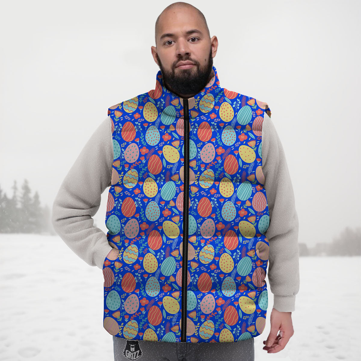 Easter Eggs Colorful Print Pattern Down Vest