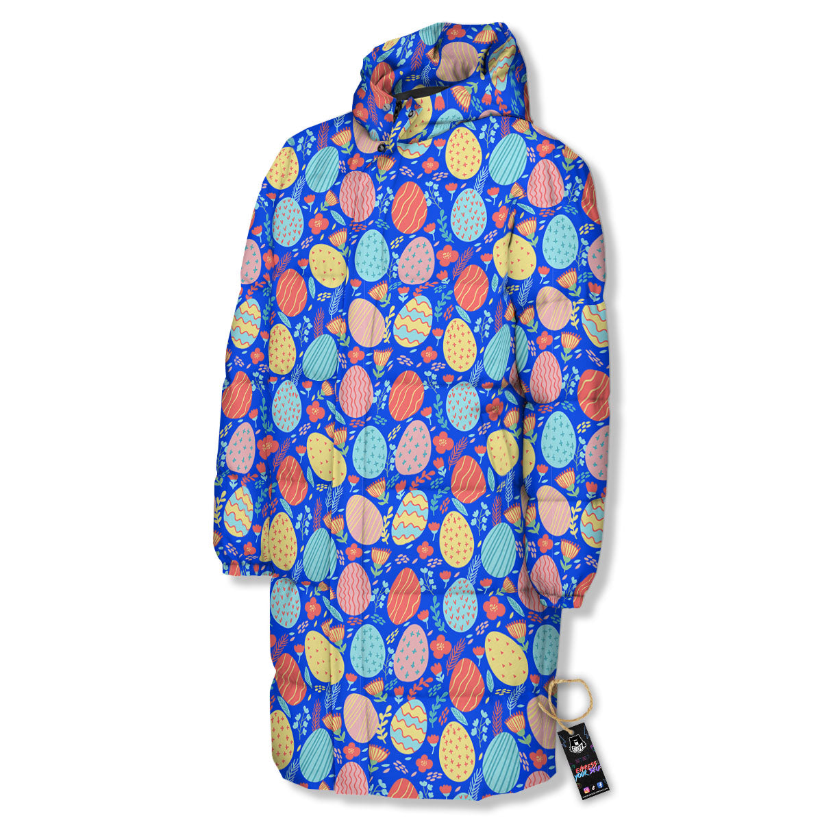 Easter Eggs Colorful Print Pattern Long Down Jacket-grizzshop
