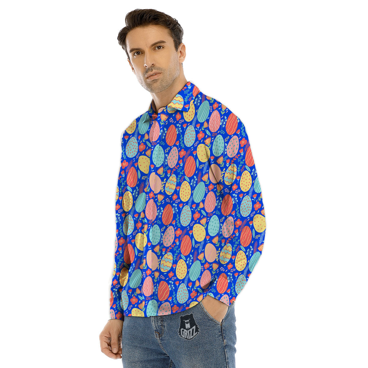 Easter Eggs Colorful Print Pattern Men's Dress Shirts-grizzshop