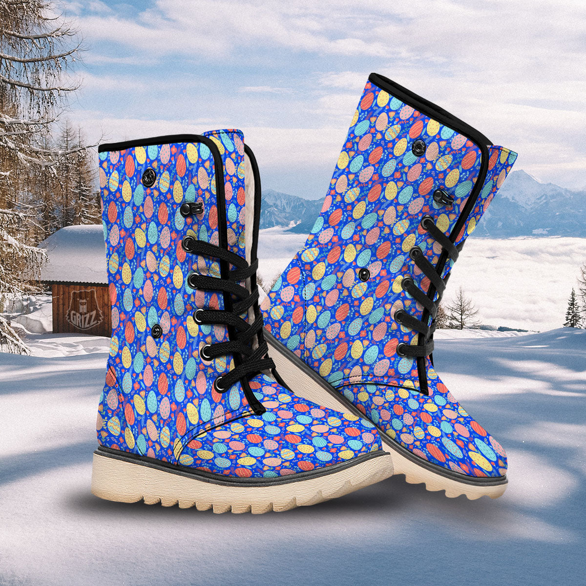 Easter Eggs Colorful Print Pattern Snow Boots-grizzshop