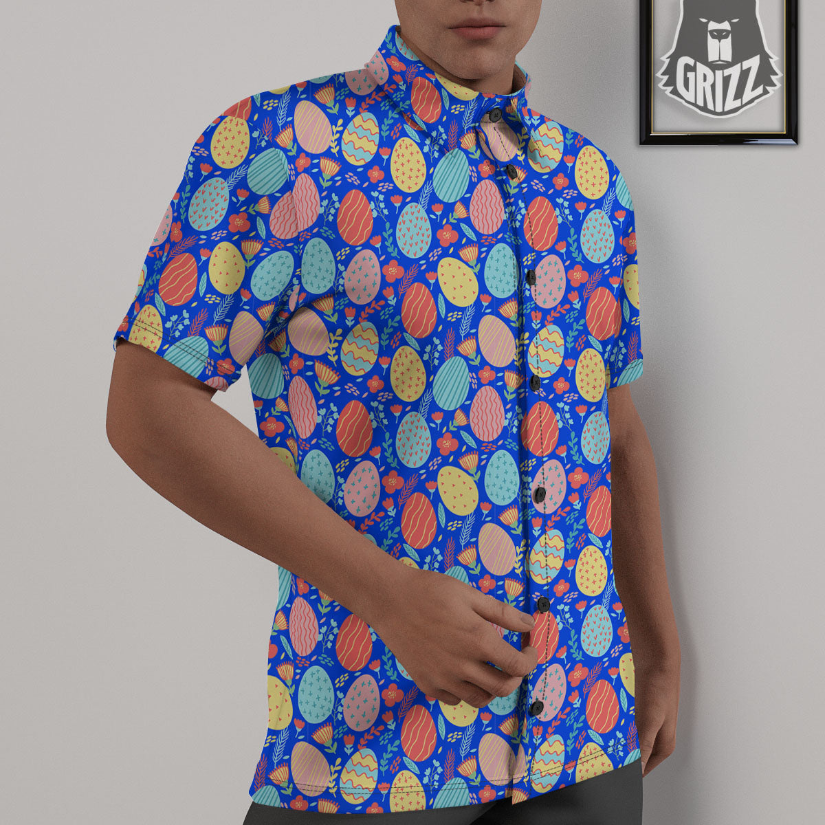 Easter Eggs Colorful Print Pattern Untucked Shirts-grizzshop