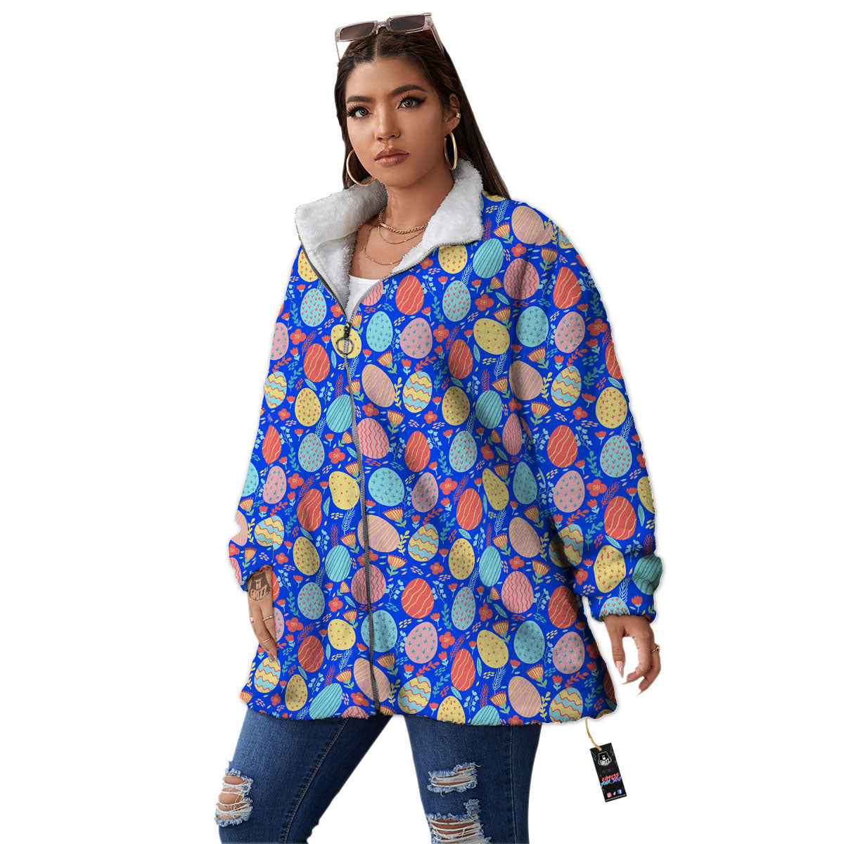 Easter Eggs Colorful Print Pattern Women's Sherpa Jacket-grizzshop