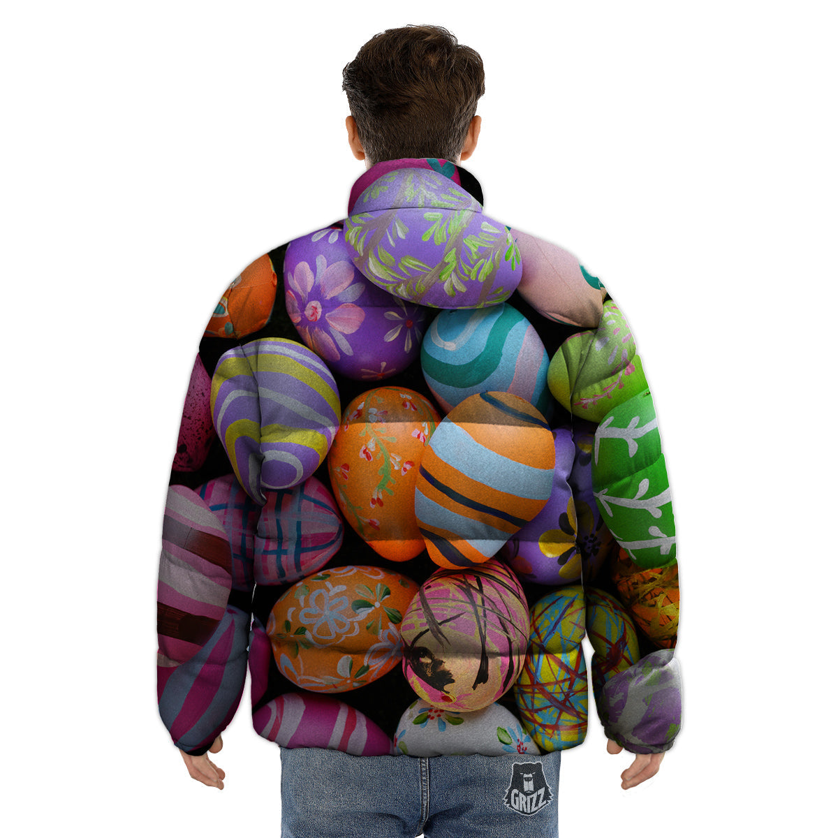 Easter Eggs Colorful Print Puffer Jacket-grizzshop