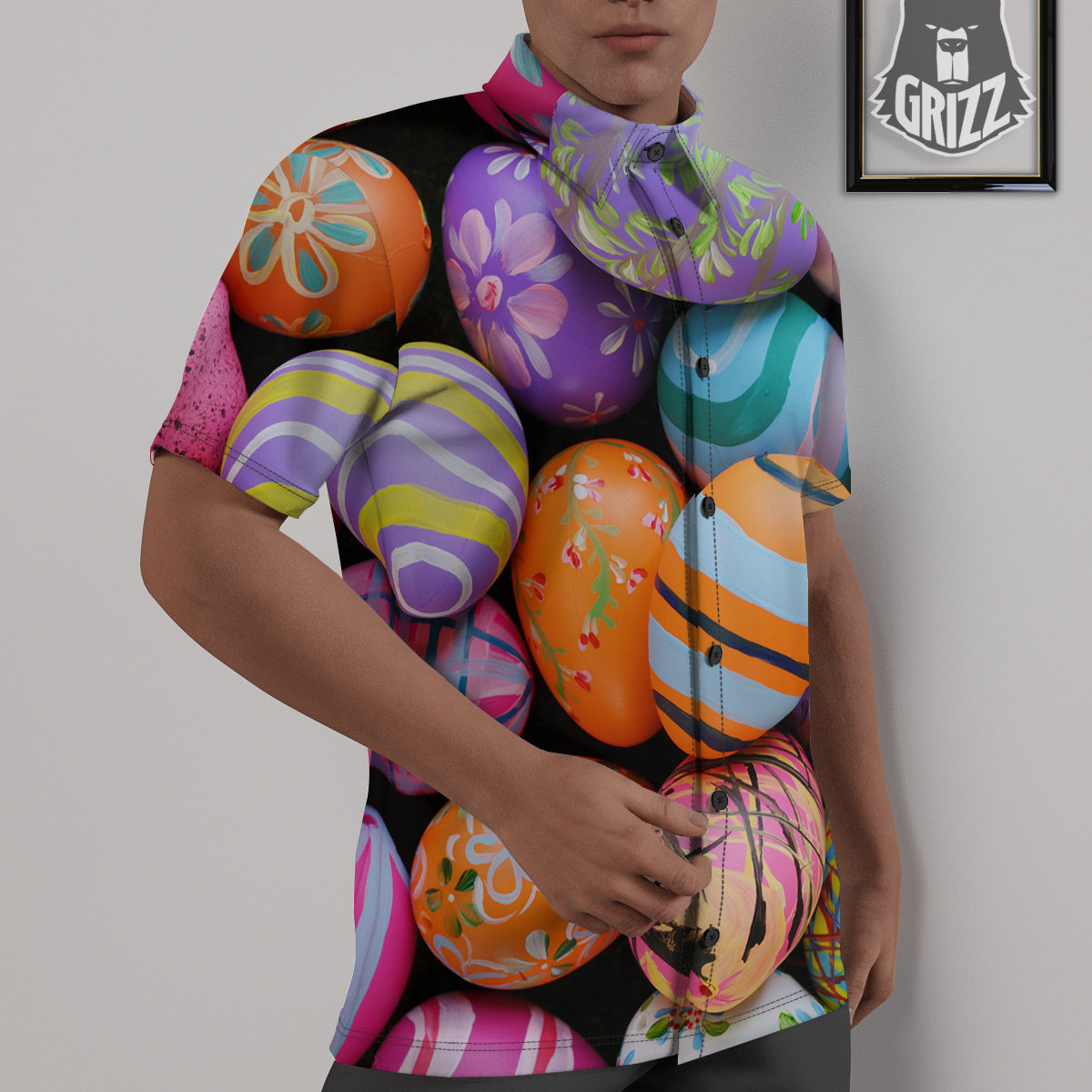 Easter Eggs Colorful Print Untucked Shirts-grizzshop