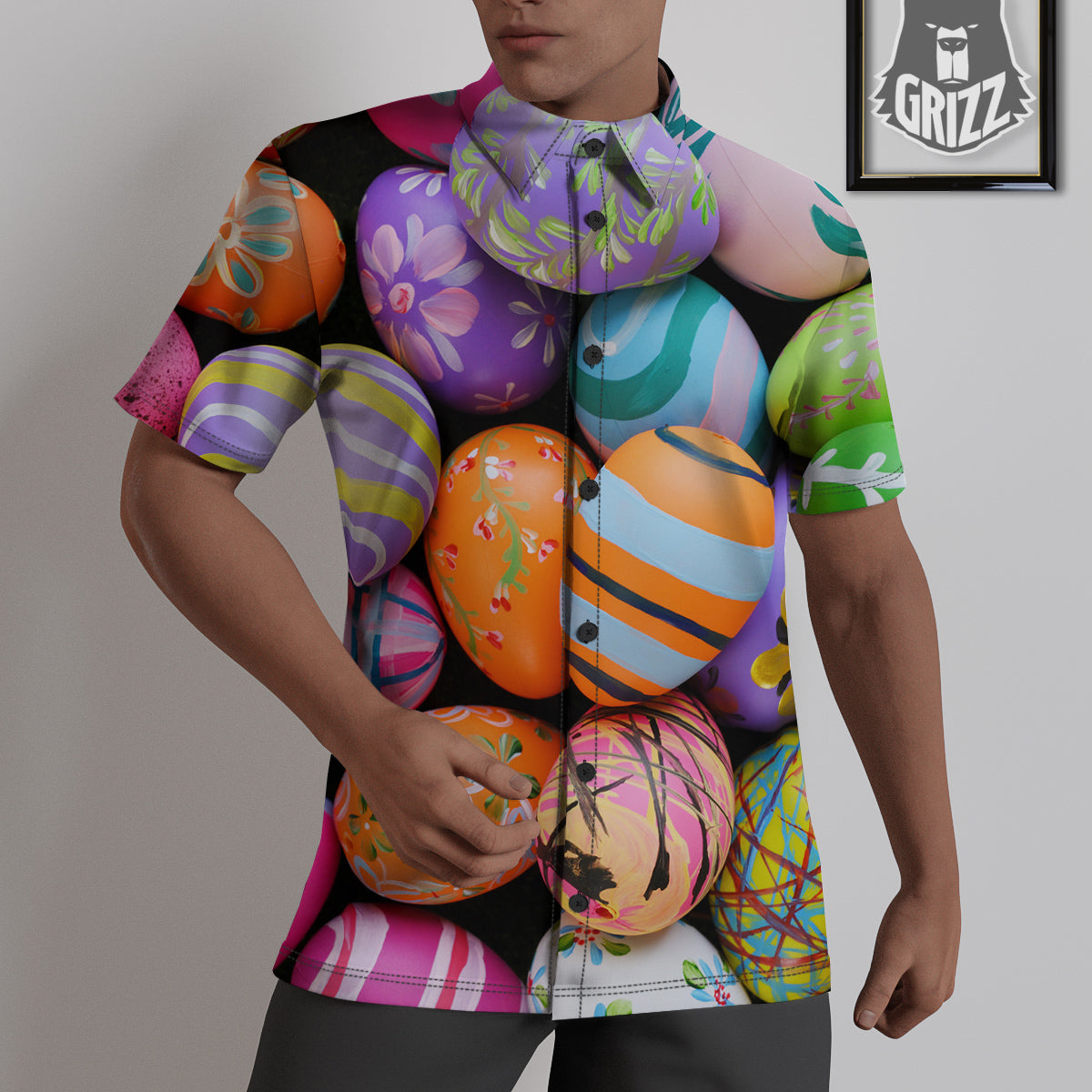 Easter Eggs Colorful Print Untucked Shirts-grizzshop