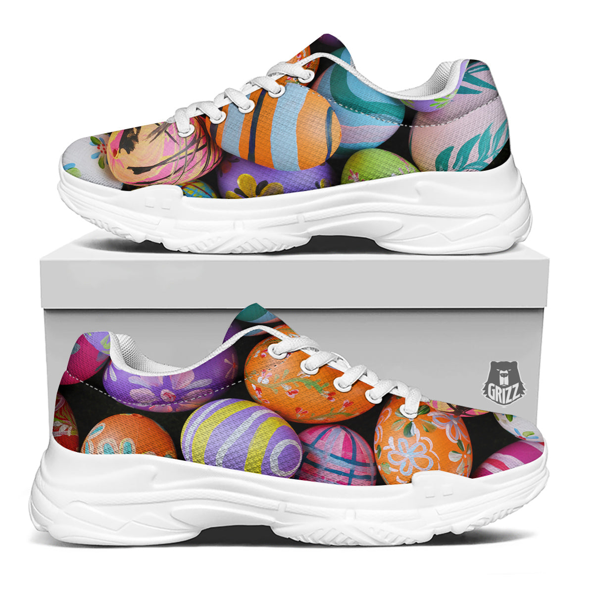 Easter Eggs Colorful Print White Chunky Shoes-grizzshop