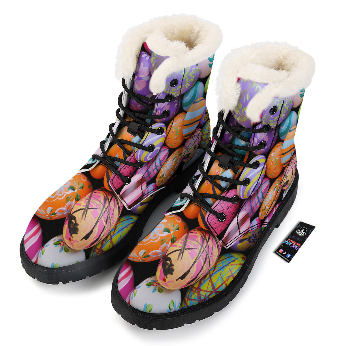 Easter Eggs Colorful Print Winter Boots-grizzshop