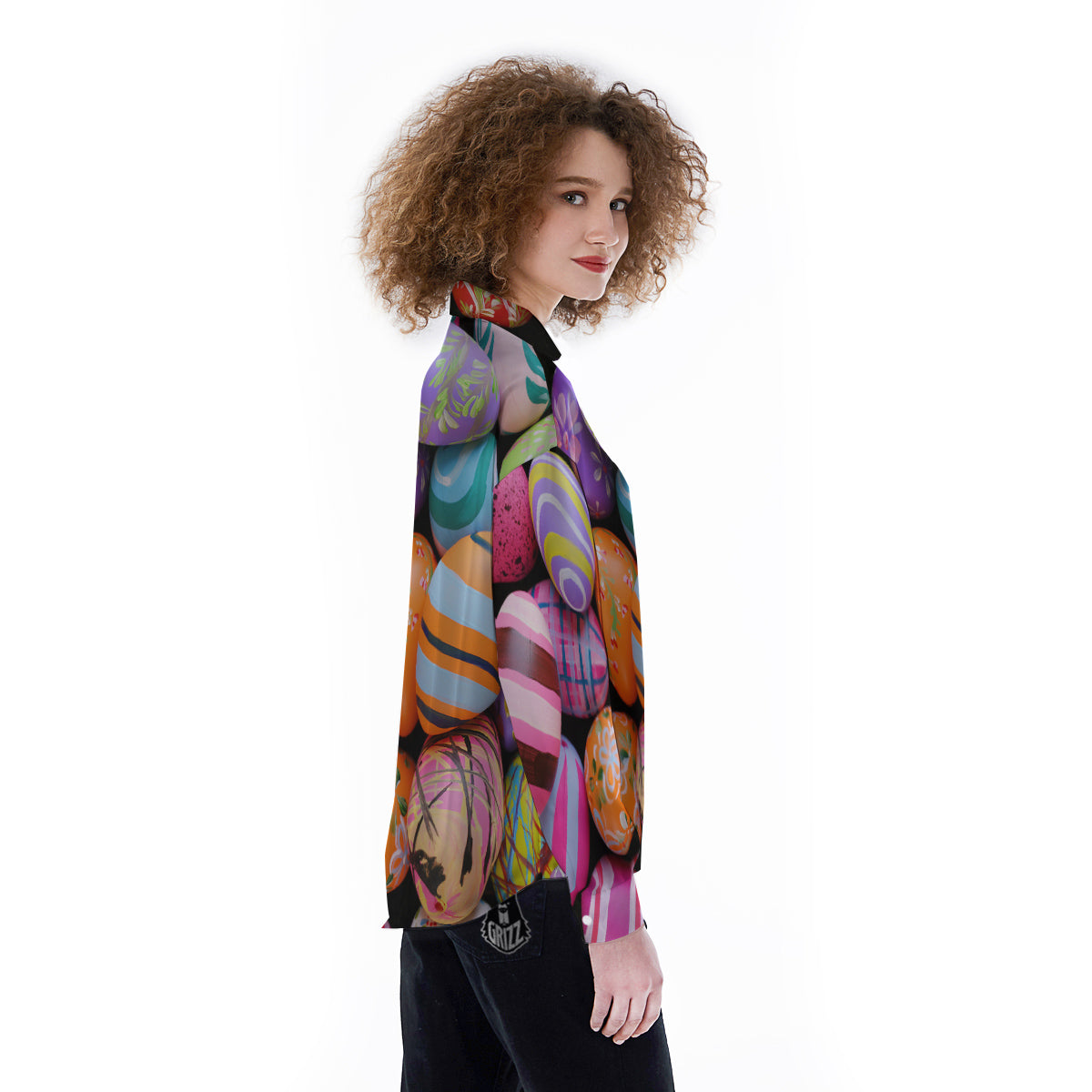 Easter Eggs Colorful Print Women's Long Sleeve Shirts-grizzshop