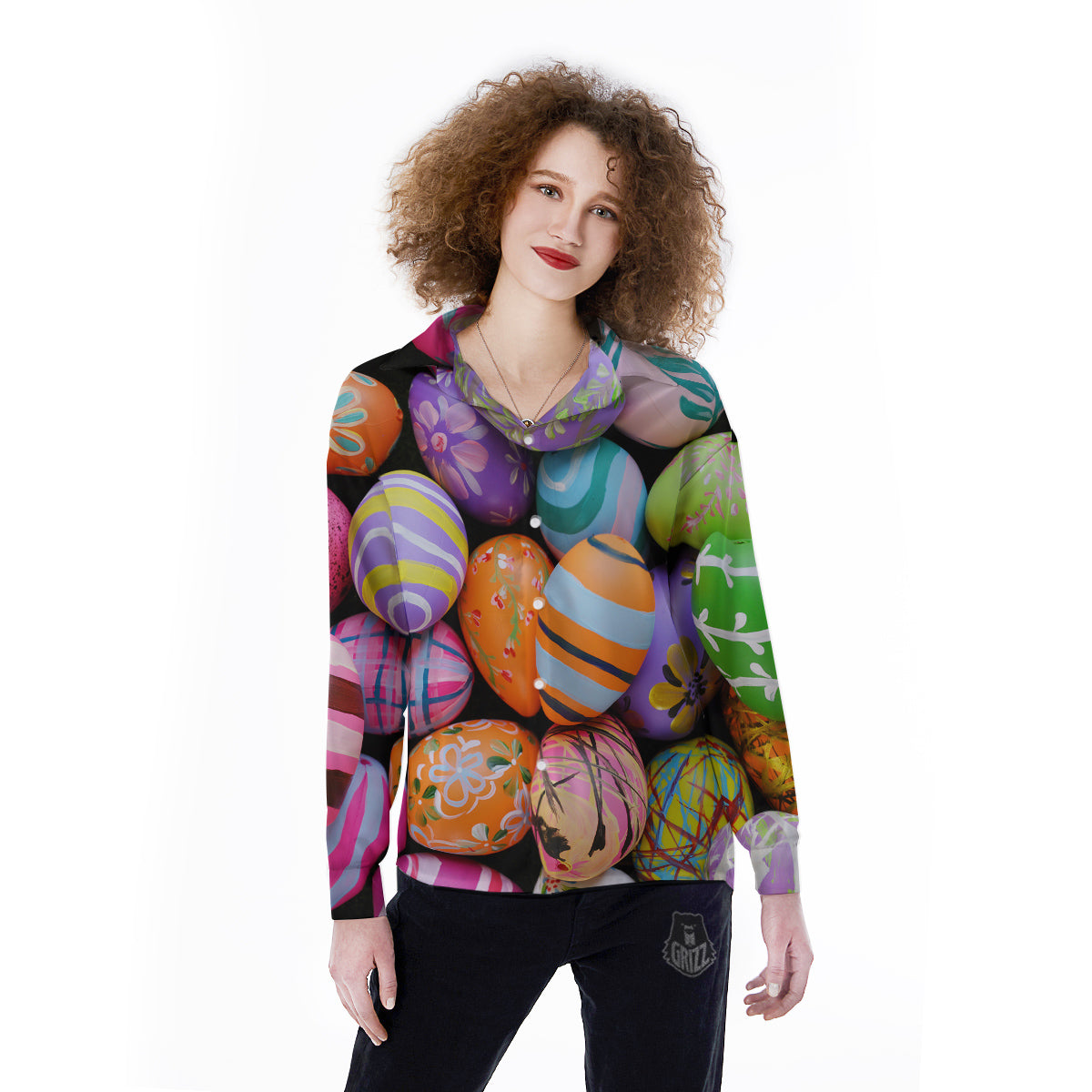 Easter Eggs Colorful Print Women's Long Sleeve Shirts-grizzshop
