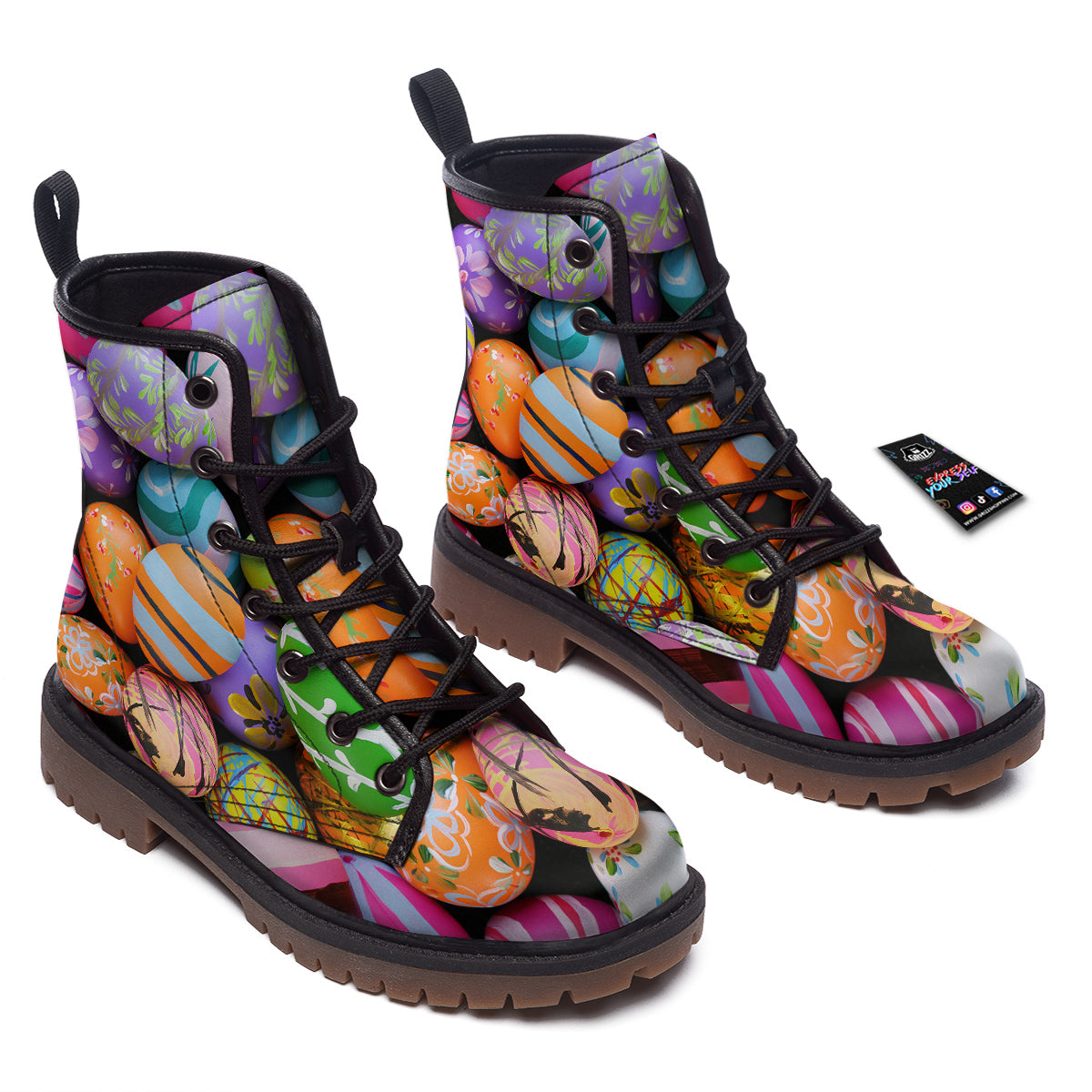 Easter Eggs Colorful Print Work Boots-grizzshop
