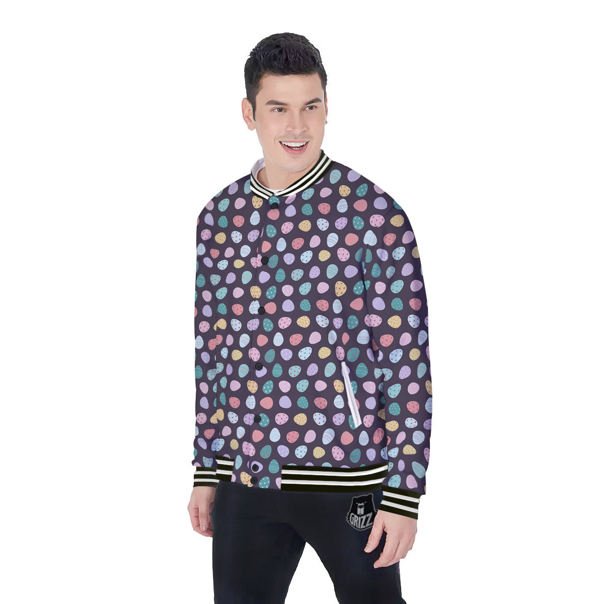 Easter Eggs Cute Print Pattern Baseball Jacket-grizzshop