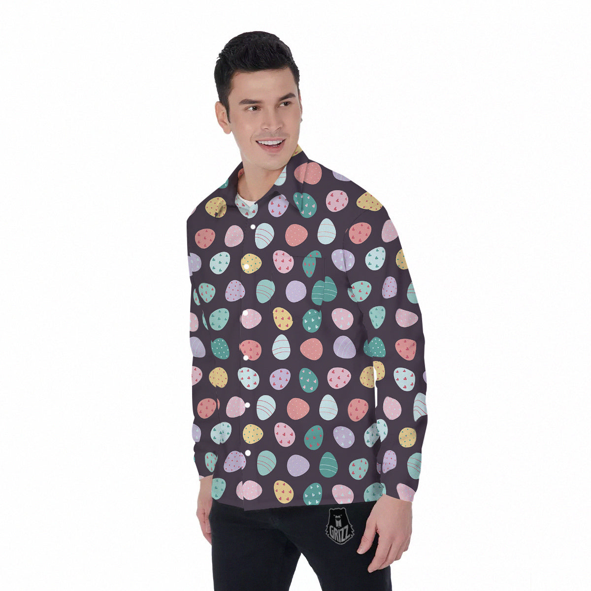 Easter Eggs Cute Print Pattern Men's Long Sleeve Shirts-grizzshop