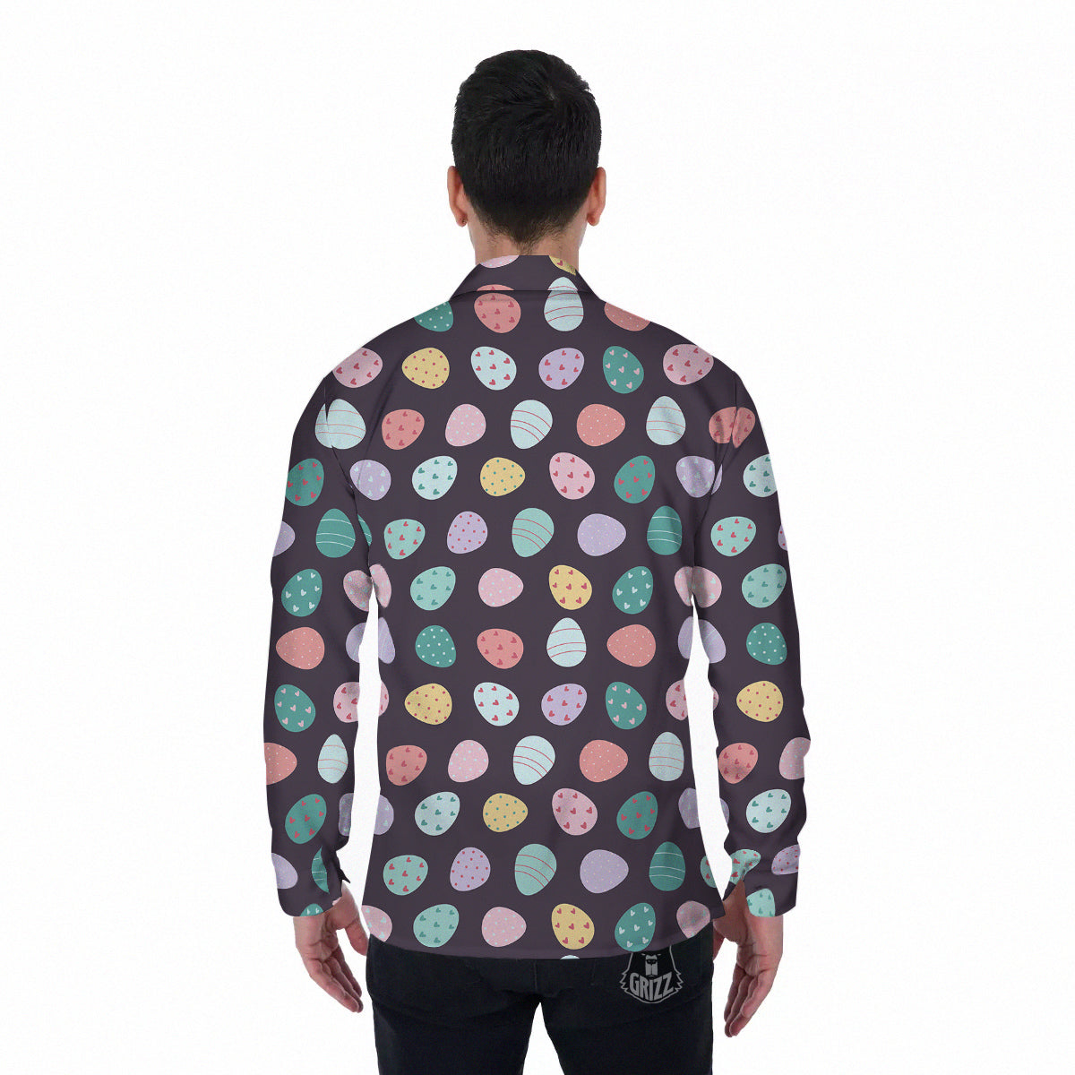 Easter Eggs Cute Print Pattern Men's Long Sleeve Shirts-grizzshop