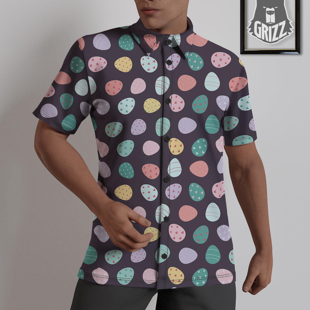 Easter Eggs Cute Print Pattern Untucked Shirts-grizzshop