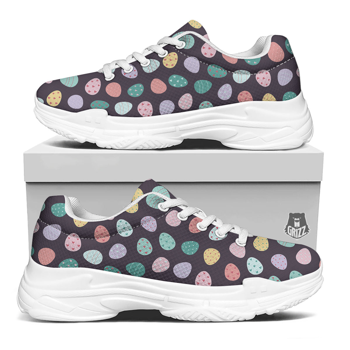 Easter Eggs Cute Print Pattern White Chunky Shoes-grizzshop