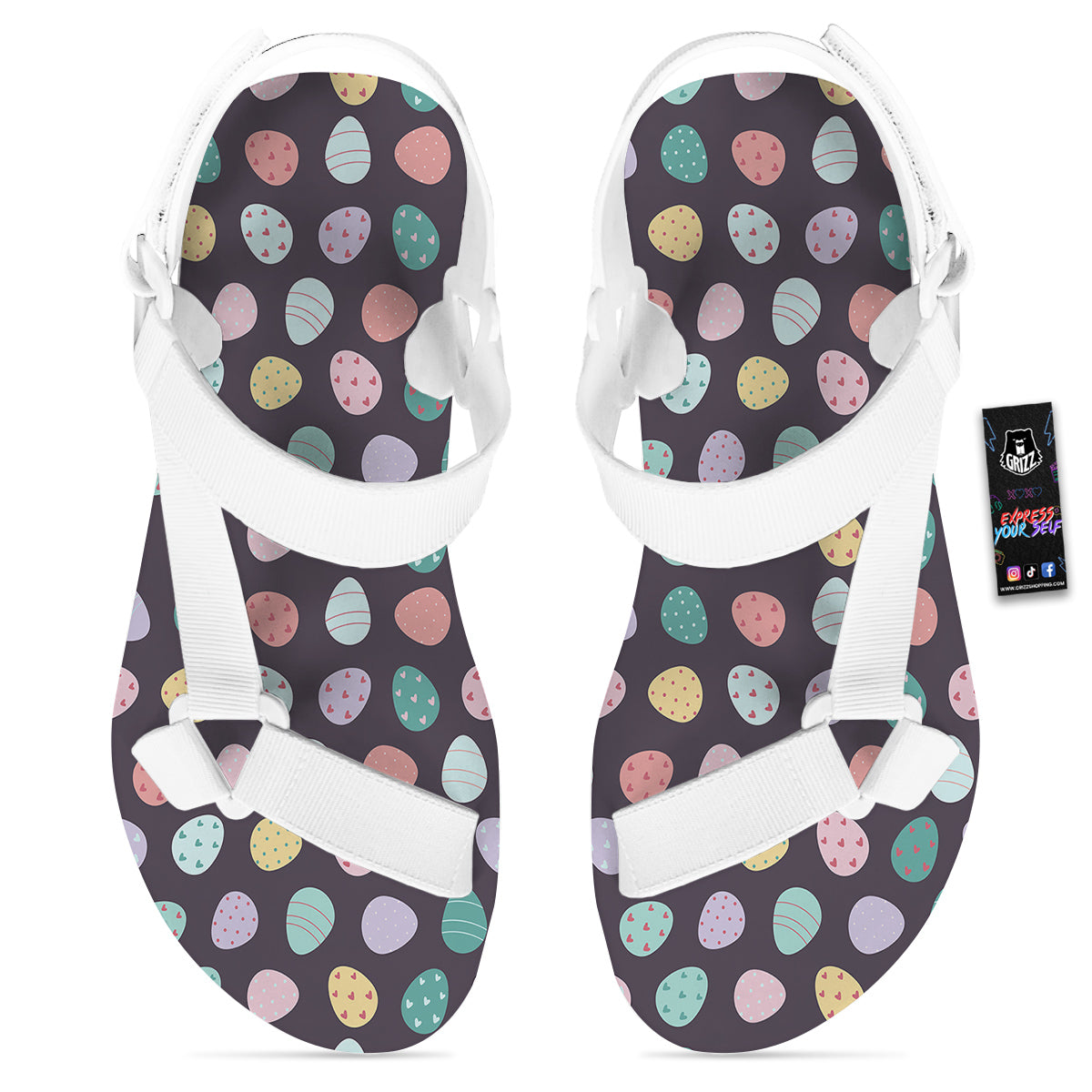 Easter Eggs Cute Print Pattern White Open Toe Sandals-grizzshop