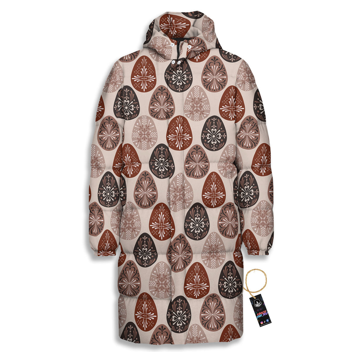 Easter Eggs Bohemian Print Pattern Long Down Jacket