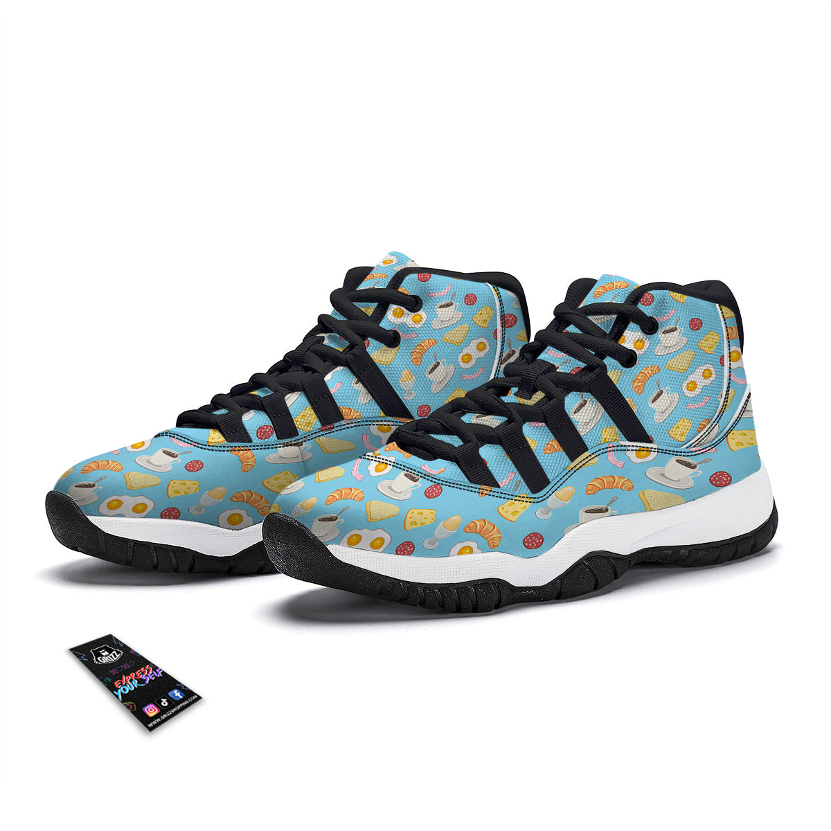 Easy Breakfast Print Pattern Black Bball Shoes-grizzshop