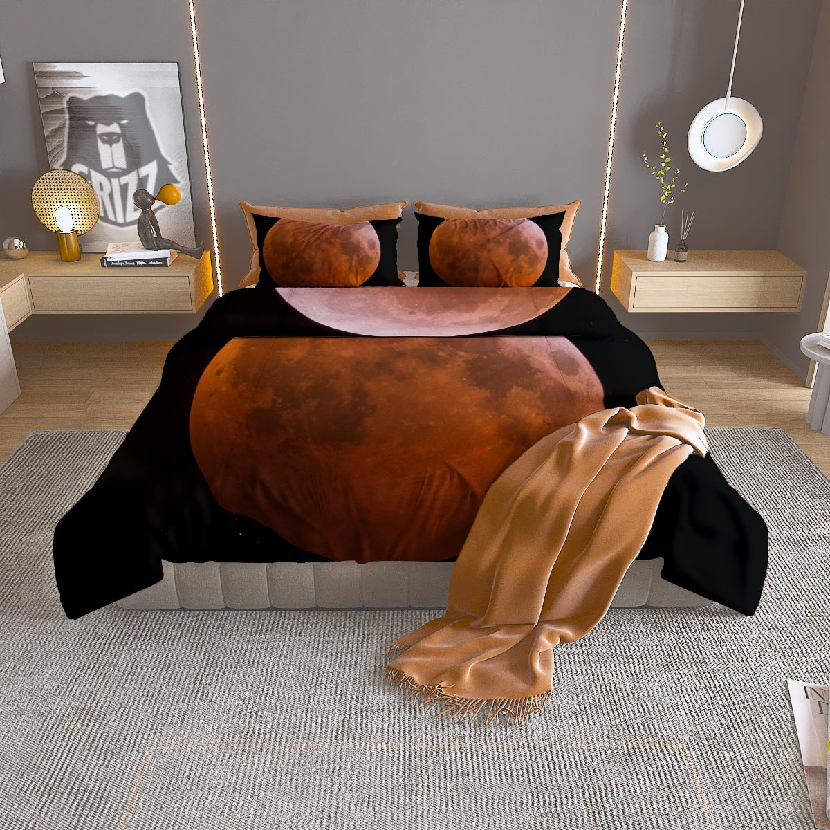 Eclipse Total Lunar Print Duvet Cover Bedding Set