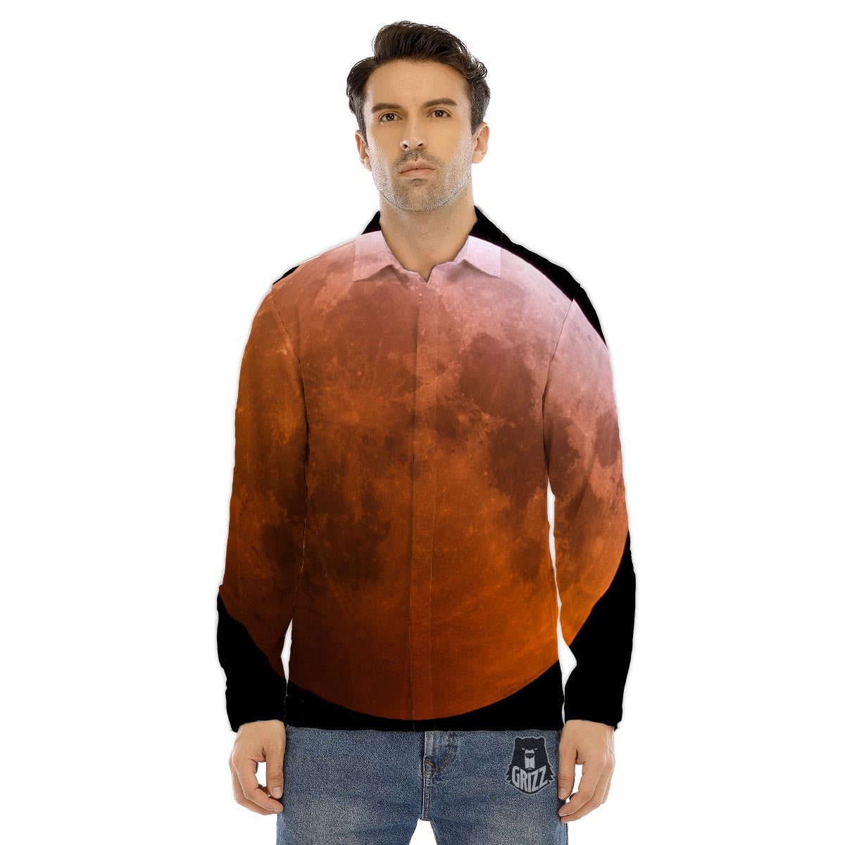 Eclipse Total Lunar Print Men's Dress Shirts-grizzshop