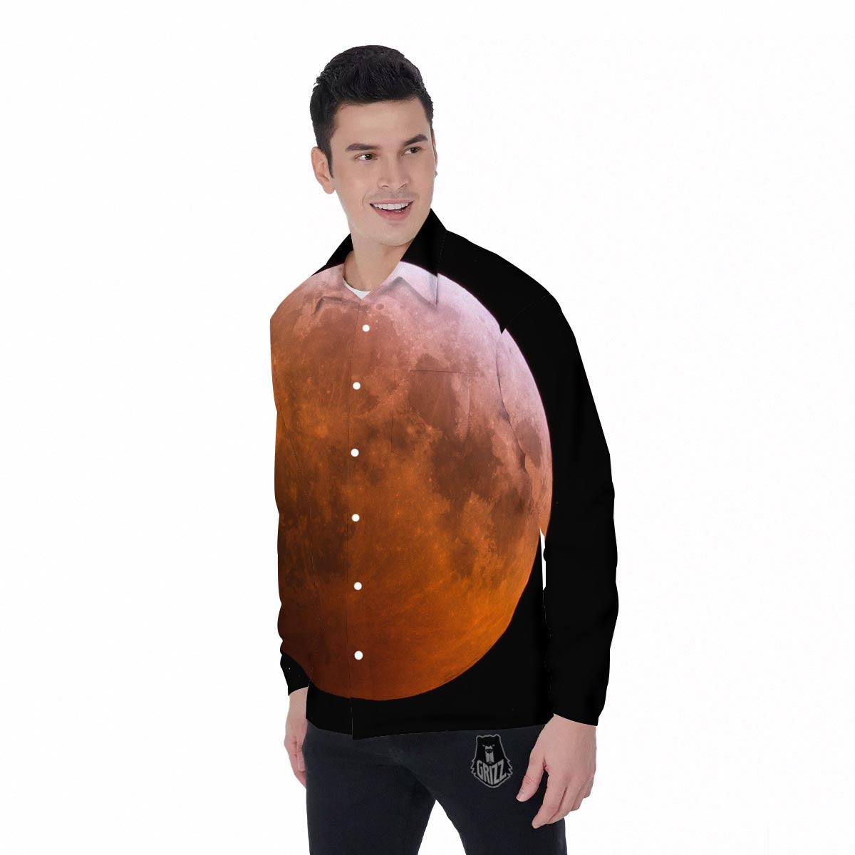Eclipse Total Lunar Print Men's Long Sleeve Shirts-grizzshop