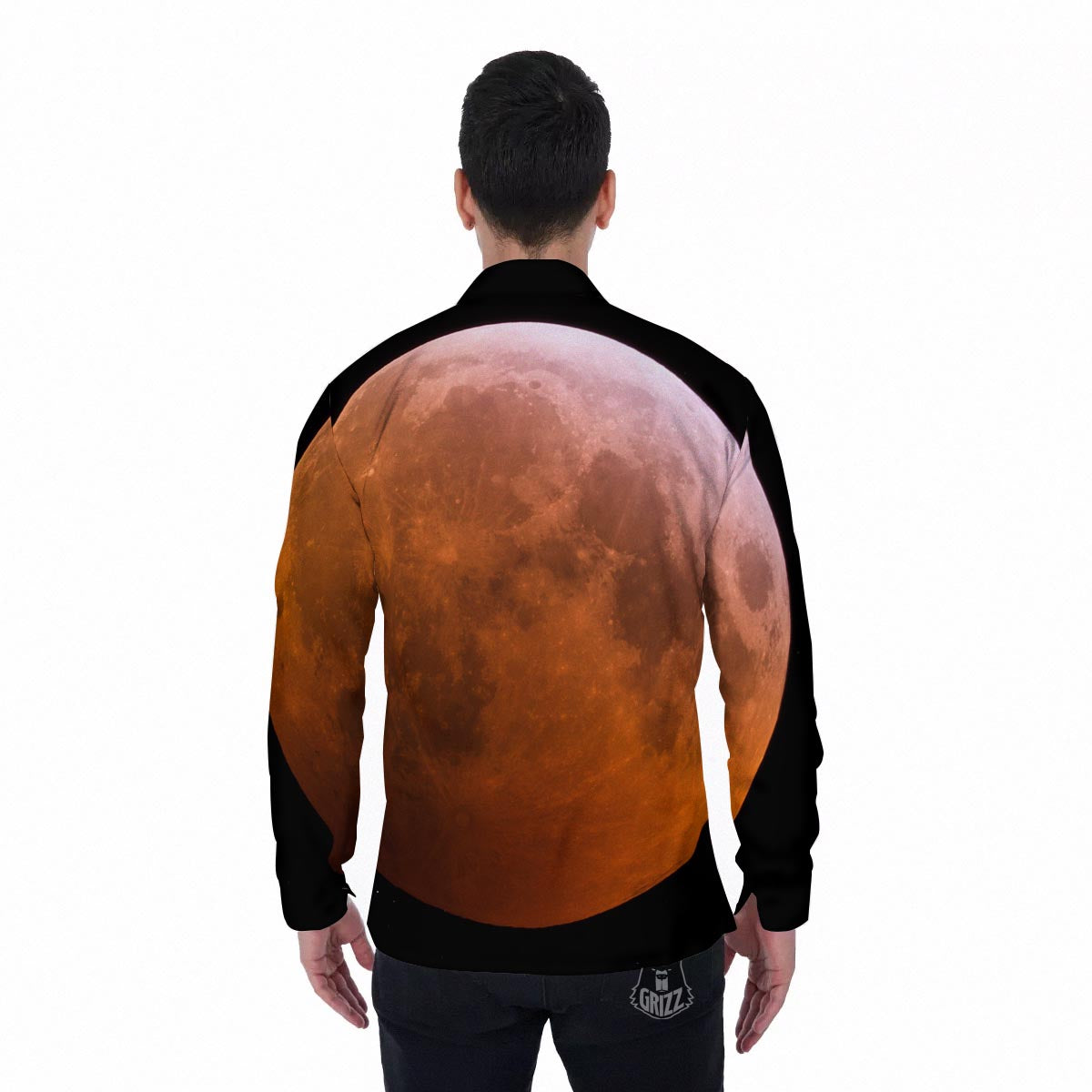Eclipse Total Lunar Print Men's Long Sleeve Shirts-grizzshop