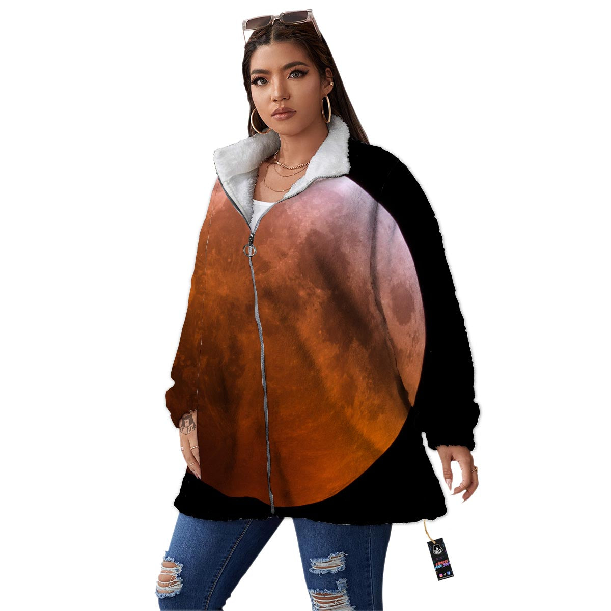 Eclipse Total Lunar Print Women's Sherpa Jacket-grizzshop