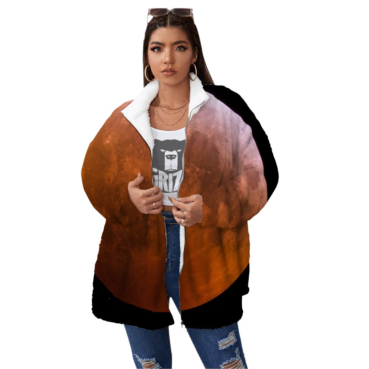Eclipse Total Lunar Print Women's Sherpa Jacket-grizzshop