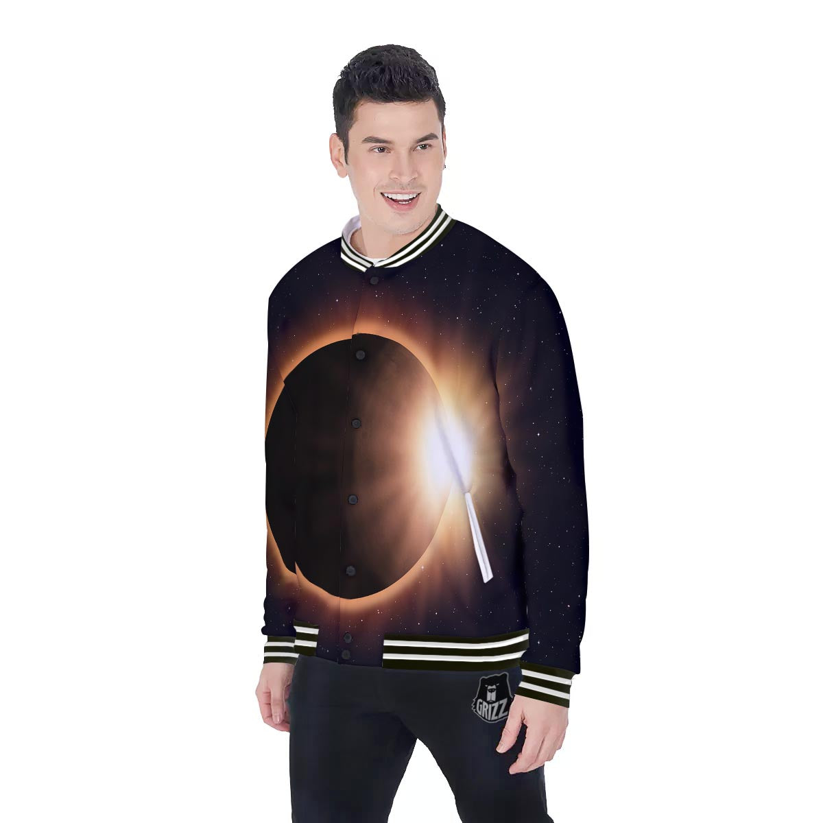 Eclipse Total Solar Print Baseball Jacket-grizzshop